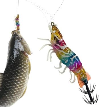 Imagem de Isca de lula – Isca artificial de polvo de afundamento lento de 7,5 cm, brilha no escuro, design realista de camarão, anzóis de lula | para pesca marítima subaquática, lagos, , afundamento lento