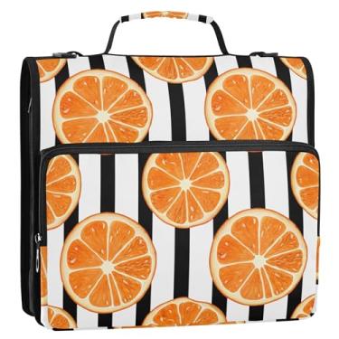 Imagem de Organizador de fichário com zíper, fatias de laranja, pretas, suculentas, 3 anéis, bolsa para fichários escolares personalizados com alça de ombro, suporte para 500 folhas