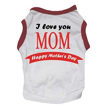 Imagem de Petitebella I Love You Mom Happy Mother's Day Camiseta branca para cachorro (bainha vermelha, pequena)