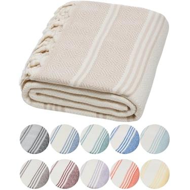 Imagem de DEMMEX Toalha de banho ultra macia de algodão turco orgânico - peshtemal de luxo grande para banheiro, lençol de banho - toalha de praia leve de secagem rápida - pré-lavada, trama de diamante, 188 x