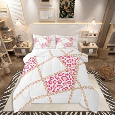 Imagem de jejeloiu Conjunto de edredom Queen com estampa de corrente de ferro de leopardo, para crianças, meninos, meninas, guepardo, pele de vaca, edredom com estampa de animal, microfibra, 3 peças com 2