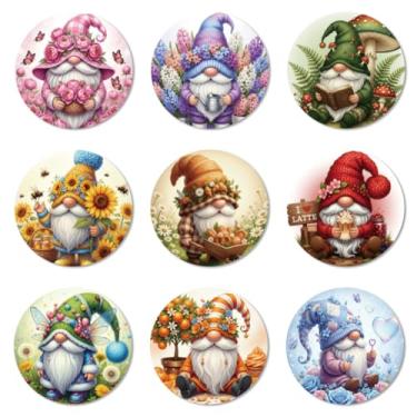 Imagem de ANATTASOUL Conjunto de 9 bases de copos de madeira coloridas de gnomos e flores, presente de inauguração de casa redonda a granel para casa nova, proteção de mesa de centro decorativa de 9,9 cm para