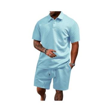 Imagem de Conjunto De Camisa Polo E Shorts Casuais De Verão Para Homens Com Text