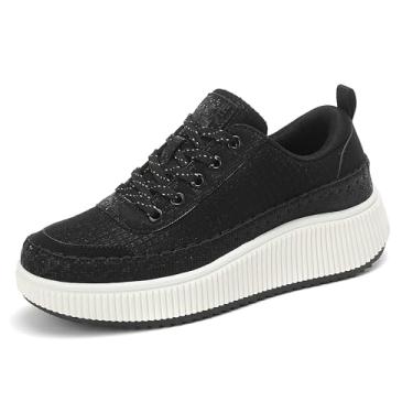 Imagem de AZBZCZ Tênis feminino plataforma confortável casual arco casual tênis caminhada, Preto 23, 40
