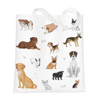 Imagem de OHZOLLAN Sacola feminina de lona para cães fofos, bolsa de ombro de grande capacidade para compras de supermercado com bolsos internos com zíper