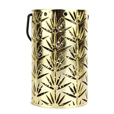 Imagem de Lanterna suspensa, lanterna suspensa LED com padrão oco de folha Lâmpada de lareira portátil Decoração de lanterna oca Lanternas de jardim suspensas de plástico para decoração de (Redondo)