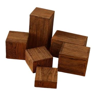 Imagem de Dynwave Conjunto de 6 expositores quadrados de madeira para joias, perfumes e outros artigos de decoração, ideais para mesas, lojas de calçados e espaços, Cor de Madeira
