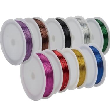 Imagem de 9 rolos de fio de alumínio para artesanato de 0,4 mm a granel para fabricação de joias - 450 m total de fio ultrafino não manchado para envolver fios e miçangas (50 m por rolo, cores sortidas)