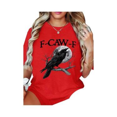 Imagem de Camiseta Feminina Branca De Manga Curta Com Estampa Gótica De Corvo E 