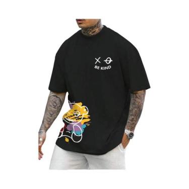 Imagem de Camiseta Oversized Respirável E Macia Com Estampa De Urso Para Homens,