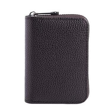 Imagem de Carteira feminina de couro genuíno com dobra dupla/tripla - Suporte minimalista para cartão de crédito com bloqueio de RFID e bolso para moedas, Preto, Casual