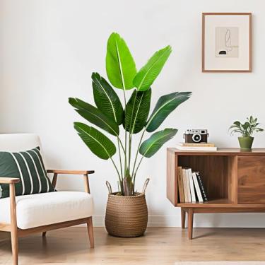 Imagem de Planta artificial Bird of Paradise, árvore artificial, planta tropical sintética, palmeira com troncos de folhas, interior e exterior, folha de bananeira falsa para decoração de casa, sala de estar