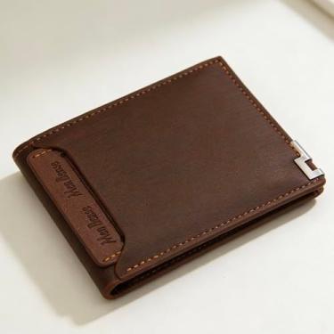 Imagem de Carteira masculina de grande capacidade, carteira dupla de poliuretano retrô com 5 compartimentos, 1 compartimento para identidade, 2 compartimentos para dinheiro e 1 bolso com botão para cartão de