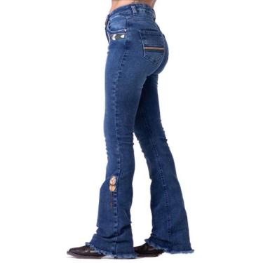 Imagem de Calca Country Bordada Feminina Jeans Com Laicra Rodeio Farm, Azul, 44