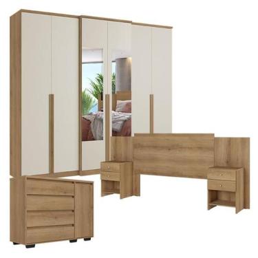 Imagem de Guarda Roupa Casal Valência 6 Portas Glass Capuccino Off White com Côm