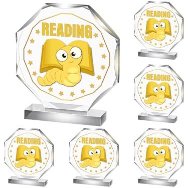 Imagem de CroBlissful Prêmio Troféu de 6 peças 12 x 12 cm Prêmio de placas de troféu de acrílico para crianças, adultos, participação em equipe, prêmios de presente (leitura)