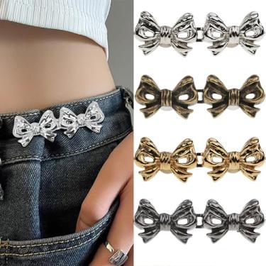 Imagem de Calça jeans pérola botão apertador de cintura clipes ajustáveis sem costura e sem ferramentas, fivelas de cintura destacáveis decorativas para jeans soltos, calças, saias, mangas, borboleta