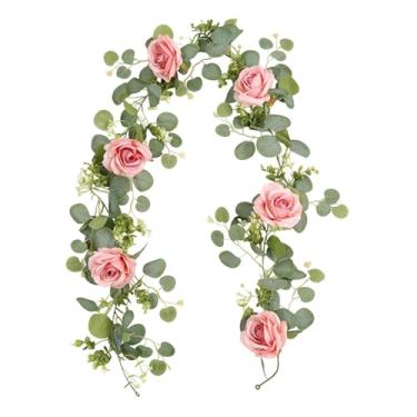 Imagem de Baoblaze Guirlanda de flores artificiais para pendurar, decoração de casamento realista e multiuso para festivais, jardins, paredes, salas e escritórios, Rosa Escuro