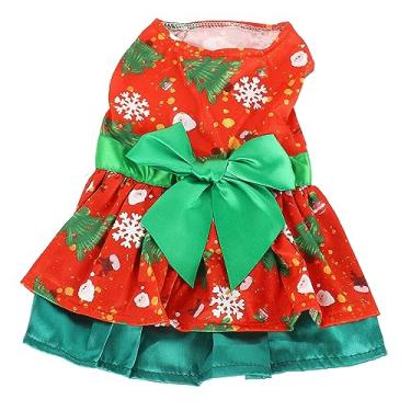 Imagem de CUOFYUNL Vestido para cachorro fashion fofo árvore de Natal com estampa de floco de neve vestido de verão para festa de Natal fotografia diária (eu)