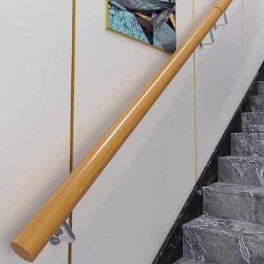 Imagem de AkosOL Corrimãos de madeira, montagem na parede com plugues, corrimão natural antiderrapante para escada de crianças idosas, corrimão de madeira, corrimão para corrimão, cor/600 cm, 100 cm