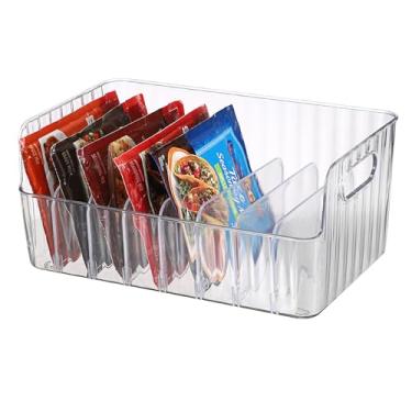 Imagem de BSTKEY Organizador de pacotes de temperos, organizador de alimentos com 8 compartimentos removíveis divididos, organizador de plástico para armário de despensa de cozinha, caixa de organização de