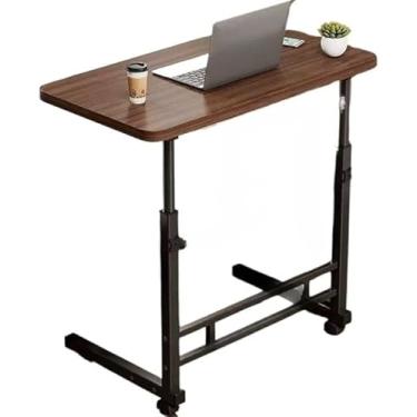 Imagem de Mesa Escrivaninha Ajustável para Notebook com Rodinha, 60cm, Cor Carvalho, Suporte Unilateral, Altura Ajustável