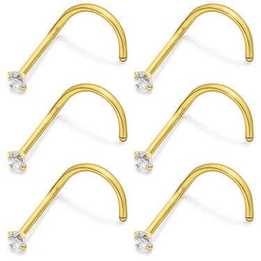Imagem de Ftovosyo 6 peças de anéis de nariz de aço cirúrgico em forma de L para mulheres 1,5 mm zircônia cúbica parafuso de narina piercings hipoalergênicos 24 g 22 g 20 g, 20g,1.5mm CZ, Metal, Zircônia cúbica