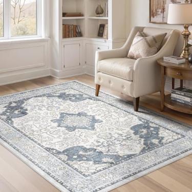 Imagem de cotiled Tapetes grandes laváveis de 10 x 15 cm para sala de estar, macio, antiderrapante, resistente a manchas, para quarto, sala de jantar, tapetes vintage para decoração de casa, 10 x 15 cm, azul