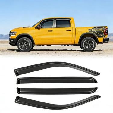 Imagem de Protetores de chuva de janela para Dodge Ram 1500 2019-2025 Crew Cabine (novo estilo de carroceria), viseira de janela para ventilação de vento, defletor de sombra, protetor de chuva, viseira de sol