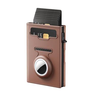 Imagem de Vast Scenery Carteira masculina para AirTag, porta-cartões pop-up com RFID compatível com Air Tag, inteligente, fina, minimalista, com três dobras – capacidade para mais de 10 cartões | Janela para