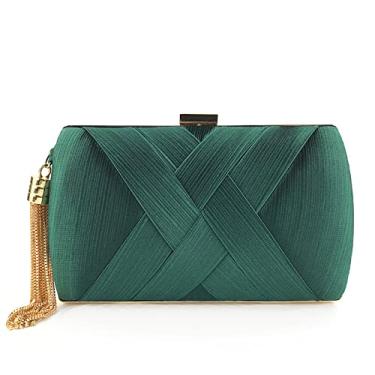Imagem de Bolsa clutch feminina elegante com pingente de borla de seda para noite de casamento, formatura, festa, Verde