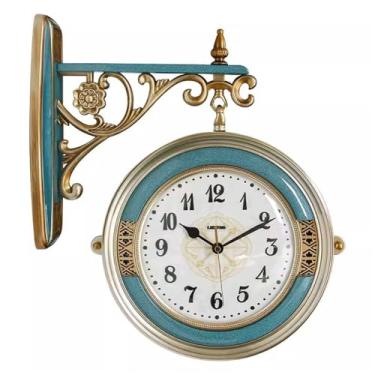 Imagem de KEG801302 Relógio de parede dupla face azul, relógio silencioso para casa elegante, relógio de parede de quartzo simples, adequado para salas de estar, entradas, hotéis. Relógio de parede