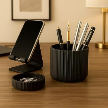 Imagem de Organizador de Mesa Multifuncional - Porta-Canetas, Lápis, Celular e Óculos para Escritório e Home Office, Organização Completa (Porta Caneta/Clipes/Celular,Branco)