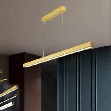 Imagem de Luminária pendente LED moderna para mesa de jantar, com intensidade de cor ajustável de 3000K a 6000K, controle remoto e ideal para sala de jantar, cozinha, escritório, bar e loja (dourada,