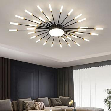 Imagem de Luminária de teto LED moderna e criativa com efeito fogos de artifício, 42 chamas, 4500K, com controle remoto, para quarto, sala de estar e sala de jantar (preta, 30 lâmpadas).