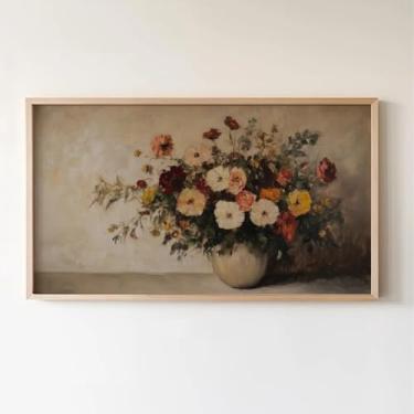Imagem de Quadro botânico de flores vintage outono vaso de flores de outono impressão de arte de parede pintura em tela para sala de estar casa quarto decoração sem moldura