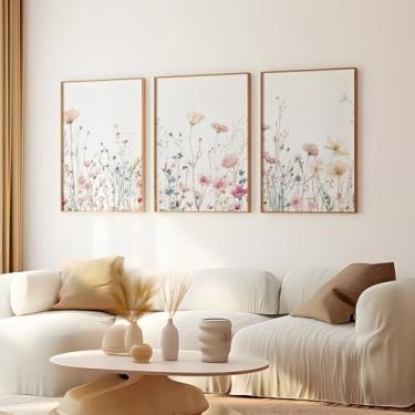 Imagem de 3 peças de arte de parede, pôster, imagens botânicas, flores silvestres, flores silvestres, pintura de parede em tela para decoração de quarto de casa e berçário com moldura interna