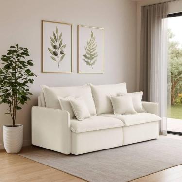 Imagem de Sofá 3 Lugares 2,00m Retrátil E Reclinável Em Tecido Veludo – Malta Lucadi Bege