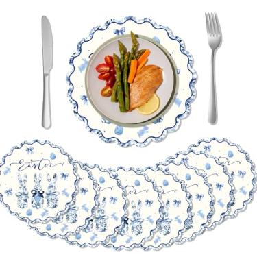 Imagem de Jogo americano de Páscoa, jogo americano descartável, decorativo, azul e branco, coelho de coelho, tapetes de mesa para cozinha, festa, decoração de jantar (pacote com 30)