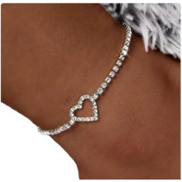 Imagem de Pulseira Tornozeleira Feminina De Coração Com Brilhante Zircônio
