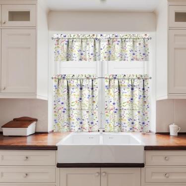 Imagem de Tapesb Conjunto de 3 peças de cortina de cozinha floral floral engraçado cortinas de janela pequenas sobre a pia decoração essencial adequado para cozinha, quarto, lavanderia, 69,8 x 91,4 cm