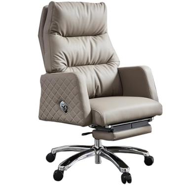 Imagem de Cadeira de escritório, cadeira ergonômica para computador, cadeira de mesa confortável de couro genuíno para escritório em casa, cadeira giratória com encosto ajustável e apoio para os pés retrátil
