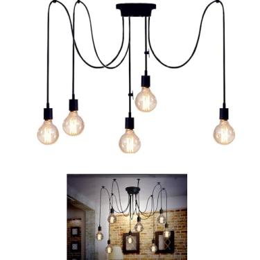 Imagem de Luminária pendente E27 estilo retrô, com várias lâmpadas LED, modelo aranha, para escritório, sala de jantar, hall de entrada, quarto ou hotel. Lâmpadas LED não inclusas (5 lâmpadas).