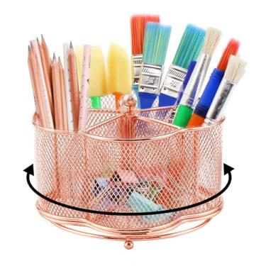 Imagem de Suporte para Canetas Organizador de Lápis Mesa Malha com Rotação 360 4 Compartimentos Estação Pincéis Maquiagem Materiais Suprimentos Escritório e Armazenamento Acessórios Pencil Caddy