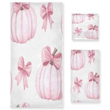 Imagem de xigua Abóboras com laços, conjunto de toalhas de banheiro, absorvente, macio, toalha de banho de 3 peças, toalha de mão, toalhas decorativas para banheiro, academia, hotel, praia, piscina