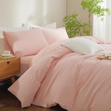 Imagem de MWL Toy Conjunto de capa de edredom listrado tamanho casal 3 peças respirável durável 100% algodão lavado capa de edredom para todas as estações conjunto de cama chique como linho texturizado (riscas