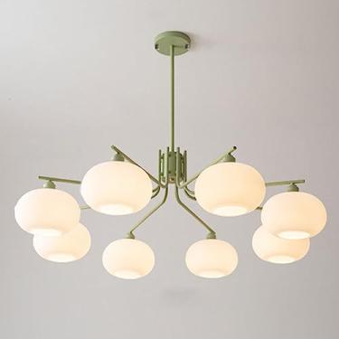 Imagem de Lustre moderno com múltiplas lâmpadas, luminária pendente para teto interno com cúpulas de vidro opalino branco, ideal para iluminação de ilha de cozinha, mesa de jantar, quarto e sala de es