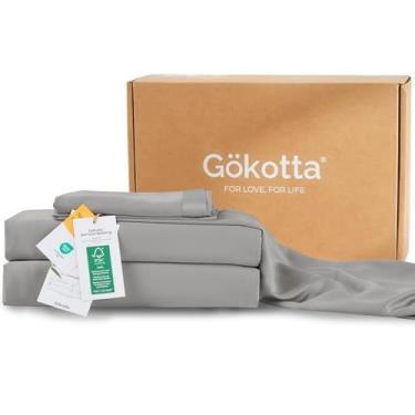 Imagem de GOKOTTA Conjunto de lençóis de bambu tamanho casal - 430 fios - cinza prateado