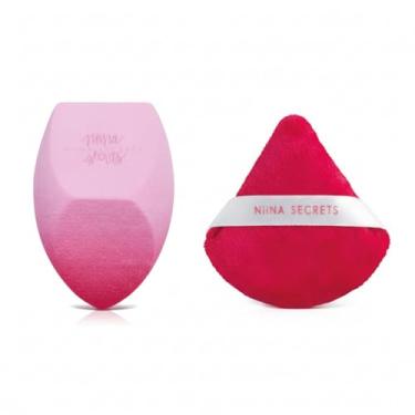 Imagem de Kit Niina Secrets: Esponja de Maquiagem Pink Blend Base e Corretivo + Esponja Pink Puff para Pó - Kit Duo de Maquiagem Impecável - Cor Rosa