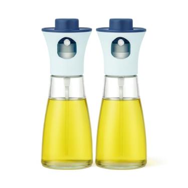 Imagem de Spray Borrifador de Azeite em Garrafa de Vidro Inox para Cozinha, Porta Azeite Porta Oleo Tipo Azeiteiro Galheteiro de Vidro Azeite e Vinagre Dispensing Bottle (Azul,KIT2)